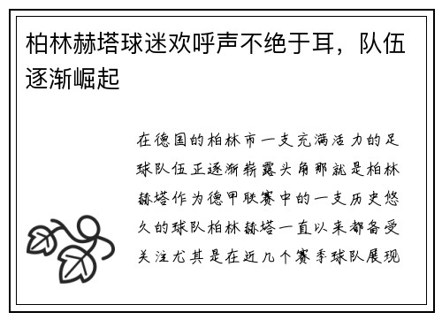 柏林赫塔球迷欢呼声不绝于耳，队伍逐渐崛起